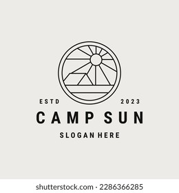 Camp sun logo vector icon illustration hipster vintage retro .