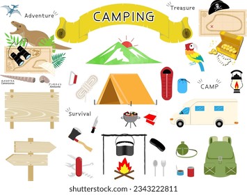 camp,
survival,
Illustrated adventure
set.