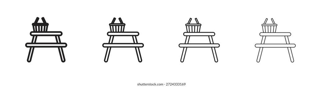 Iconos de la tabla del campamento, conjunto de iconos lineales. Iconos lineales negros de la palma