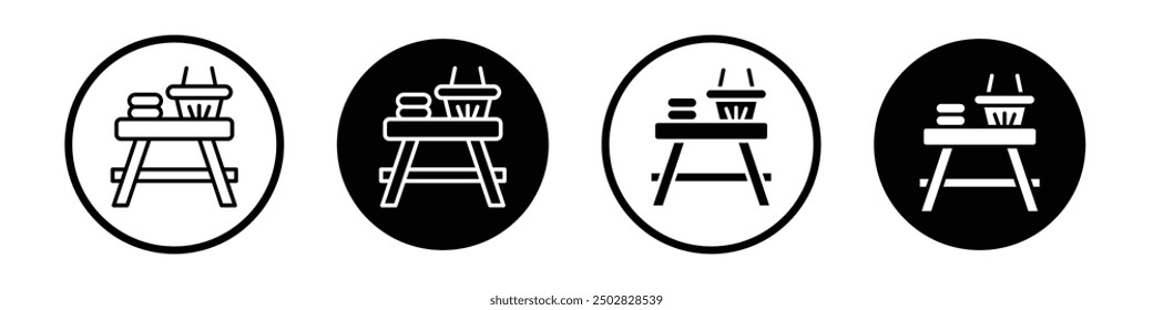 Camp table vector icon set black filled and outlined style.