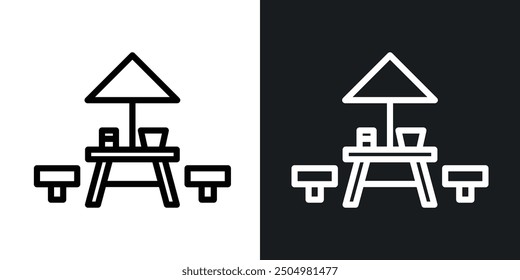 Camp table vector icon set black and white filled and outlined style.