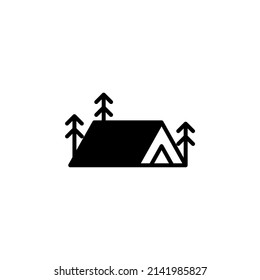 Camp, Tent, Camping, Travel Solid Line Icon Vector Illustration Logo Template. Suitable For Many Purposes.