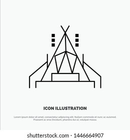 Camp, Tent, Camping Vector Line Icon