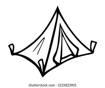 Camp tent doodle, travelling lifestyle freehand vector illustration.