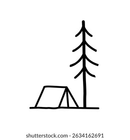 Camp Tent Hand Drawn Illustration, Isolated Vector