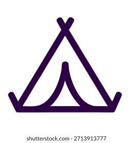 Camp tent icon. A linear vector illustration of camp tent isolated on white background.