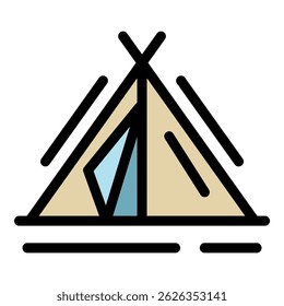 Camp tent icon. Outline camp tent vector icon color flat isolated