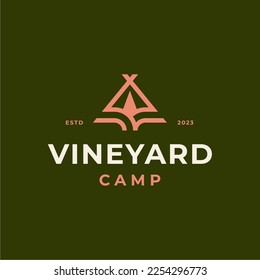 Camp Tent Logo. Outdoor Camping  Vineyard Landscape Logo Design