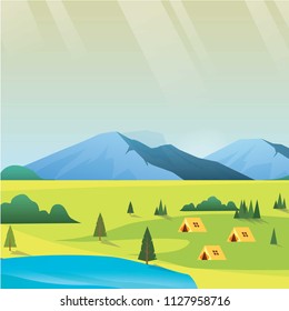 Camp Tent in Meadow Vector Design