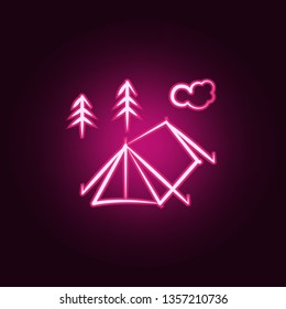 camp tent neon icon. Elements of travel set. Simple icon for websites, web design, mobile app, info graphics