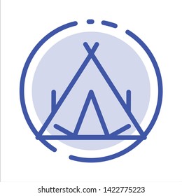 Camp, Tent, Wigwam, Spring Blue Dotted Line Line Icon