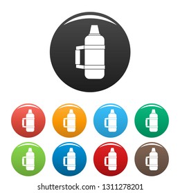 Camp thermos icons set 9 color vector isolated on white for any design