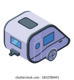 Icono del remolque del campamento. Isometric, icono vectorial del remolque del campamento para el diseño web aislado en fondo blanco