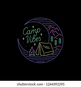 CAMP VIBES COLOR NEON BADGE BLACK BACKGROUND