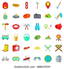Camp walking icons set. Cartoon style of 36 camp walking vector icons for web isolated on white background