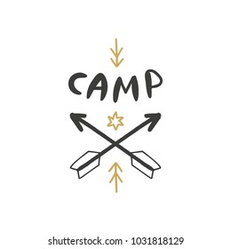 Camp wild logo, arrows label, tattoo, stickers and other. Decor elements for scrapbooking, postcards, cards, posters, souvenirs. 
Vector, clip art and jpg. Isolated.