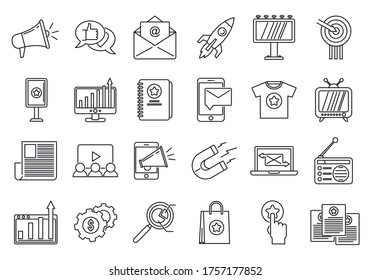 Campaign adword icons set. Outline set of campaign adword vector icons for web design isolated on white background