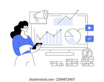 Campaign analysis abstract concept vector illustration. SMM specialist with smartphone studying campaign promotion, digital marketing, advertising agency, research process abstract metaphor.