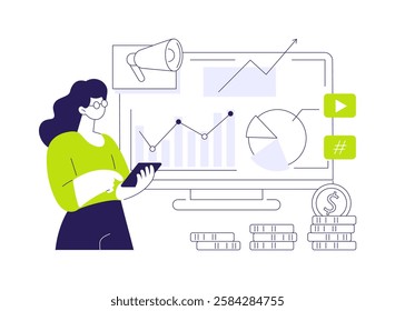 Campaign analysis abstract concept vector illustration. SMM specialist with smartphone studying campaign promotion, digital marketing, advertising agency, research process abstract metaphor.