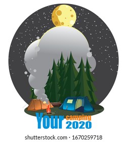 Campaign The camp stands in a clearing near the forest. A bonfire burns among the tents, pines are covered with smoke. In the sky a full vector moon