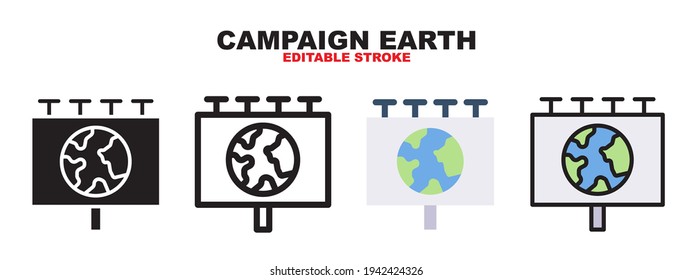 Campaign Earth icon set with different styles. Colored vector icons designed in filled, outline, flat, glyph and line. Editable stroke and pixel perfect. Can be used for web, mobile, ui and more.