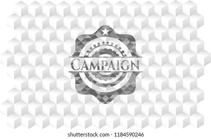 Campaign grey badge with geometric cube white background