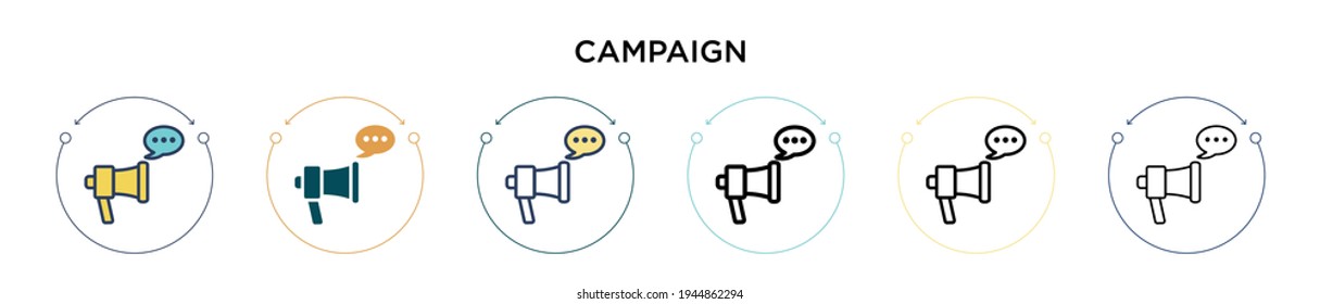 Icono de campaña en el estilo relleno, delgado, contorno y trazo. Ilustración vectorial de dos diseños de iconos vectoriales de campaña en color y negro se pueden utilizar para móviles, ui, web