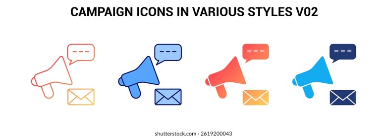 Campaign icon represented by Campaign symbol Blue, Gradient, Dualtone, Fill style.