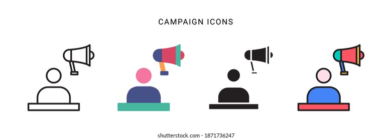 campaign icon vector with four different style design. isolated on white background