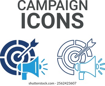 Campaign icons. Containing speak, phone, mail, contact, chat, website, satellite, radio, antenna, message and more. Solid icons collection, vector illustration.