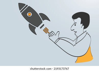 Campaign Launch Startup Boostup Rocket Launching Mission Icon Cartoon Design