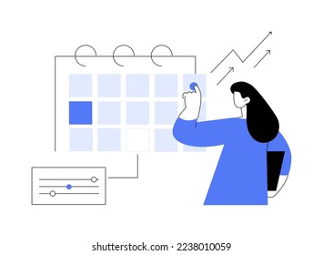 Ilustración vectorial de concepto abstracto de planificación de campañas. Servicio de marketing digital, planificación de estrategias, campaña publicitaria, plan promocional, elemento web de la empresa, metáfora abstracta de diseño de interfaz de usuario.