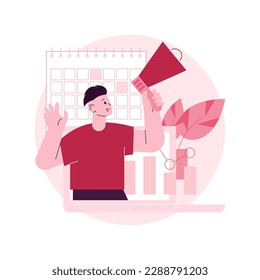 Abstraktes Konzept für die Planung von Kampagnen, Vektorgrafik. Digital-Marketing-Service, Strategie-Planung, Werbekampagne, Werbeplan, Unternehmens-Website-Element, UI-Design abstrakte Metapher.