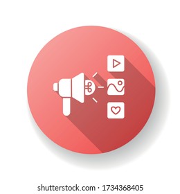 Campaign red flat design long shadow glyph icon. Social media promotion announcement. Multimedia management. Modern digital subscription feed. Viral broadcast. Silhouette RGB color illustration