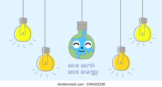 
Campaign to save energy and save the earth.Set of light bulbs.Earth Hour.Poster for environmental protection.Earth Day.