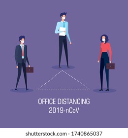 campaign of social distancing for 2019 ncov with business people vector illustration design