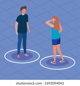 campaign of social distancing for covid 19 with couple vector illustration design