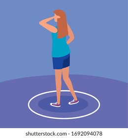 campaign of social distancing for covid 19 with woman vector illustration design