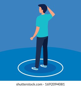 campaign of social distancing for covid 19 with man vector illustration design