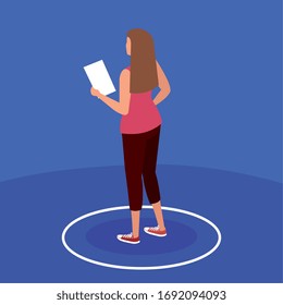 campaign of social distancing for covid 19 with woman vector illustration design