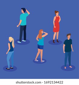 campaign of social distancing for covid 19 with people vector illustration design