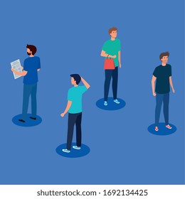 campaign of social distancing for covid 19 with men vector illustration design