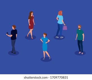 Campaign Of Social Distancing For Covid 19 With People Vector Illustration Design