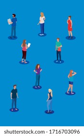 campaign of social distancing for covid 19 with young people vector illustration design