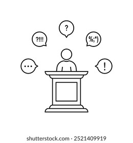 campaign speech before an audience. concept of award, report, briefing stand, teacher, stage, president, lecture, motivation. linear style trend