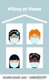  A campaign to stay at home. People at home to stay healthy in flat design vector illustration. Corona virus (covid 19), Coronavirus 2019 nCoV
