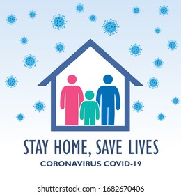 Campaña permanezca en casa con cuarentena propia, cese de brotes, protección contra virus, coronavirus, COVID-19, ilustración vectorial plana