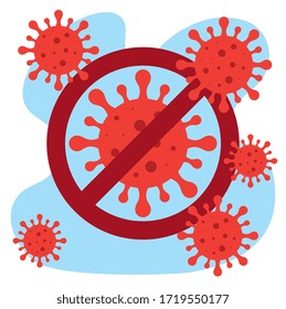 campaign of stop 2019 ncov with particles and forbidden signal vector illustration design