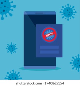 campaign of stop 2019 ncov in smartphone vector illustration design
