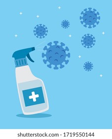 campaign of stop 2019 ncov with spray disinfectant bottle vector illustration design